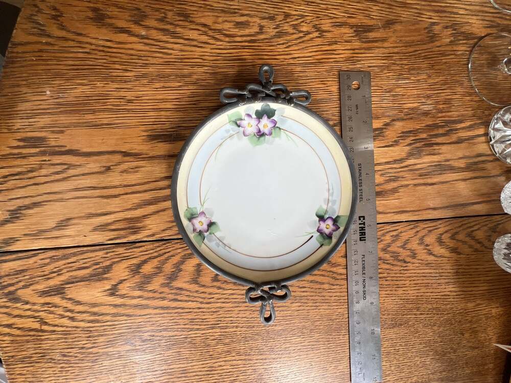 Vintage Meito China Hand Painted Floral Dish with Metal Handles